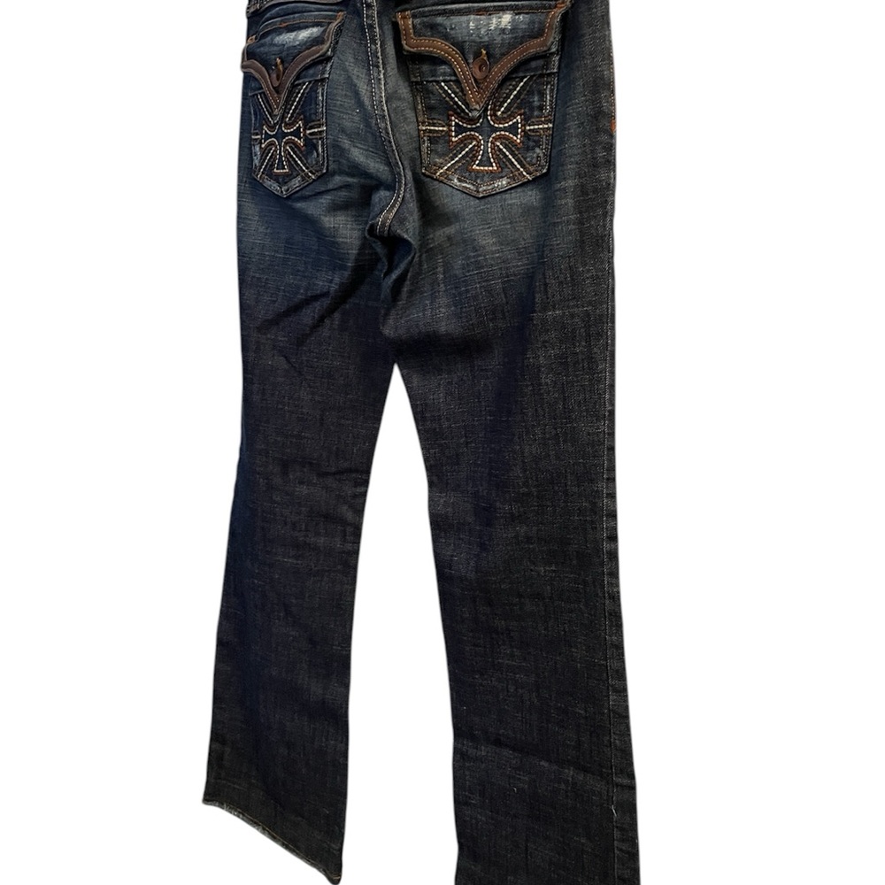 Women's Distressed Blue Jeans with Embroidered Pockets Size 9